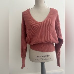 Free People gorgeous dusty pink v neck sweater shirt ribbed sz xs s